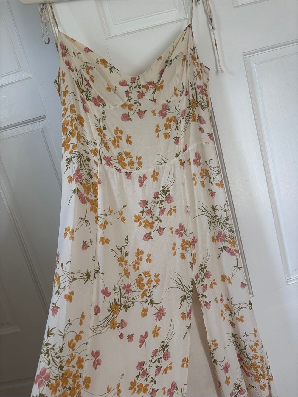 Reformation Juliet Cream Floral Cowl Midi Dress in Pink & Yellow - Picture 2 of 4